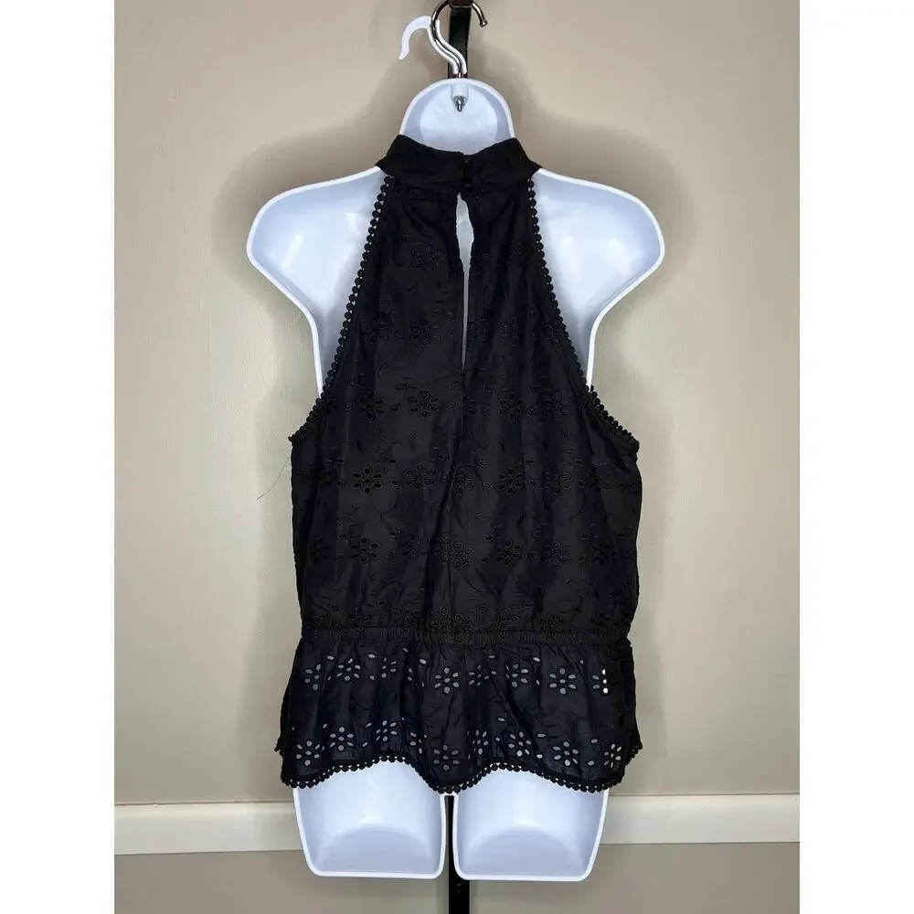 ☀️RYEGRASS Black Eyelet Detail Sleeveless Halter Size Large NWOT - Picture 3 of 8
